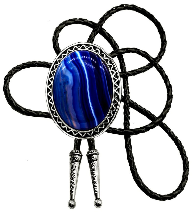 Moranse Bolo Tie with Natural Tiger Eye Stone Celtic Style Genuine and Cowhide Rope(Tiger Eyes 4 Style) - Image 1